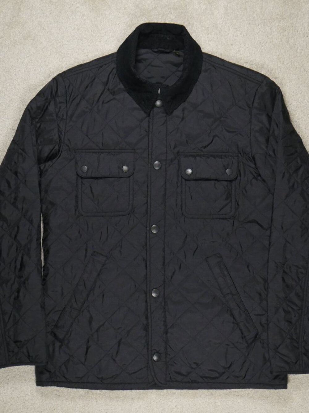 Barbour Mens M Black quilted, corduroy collared jacket